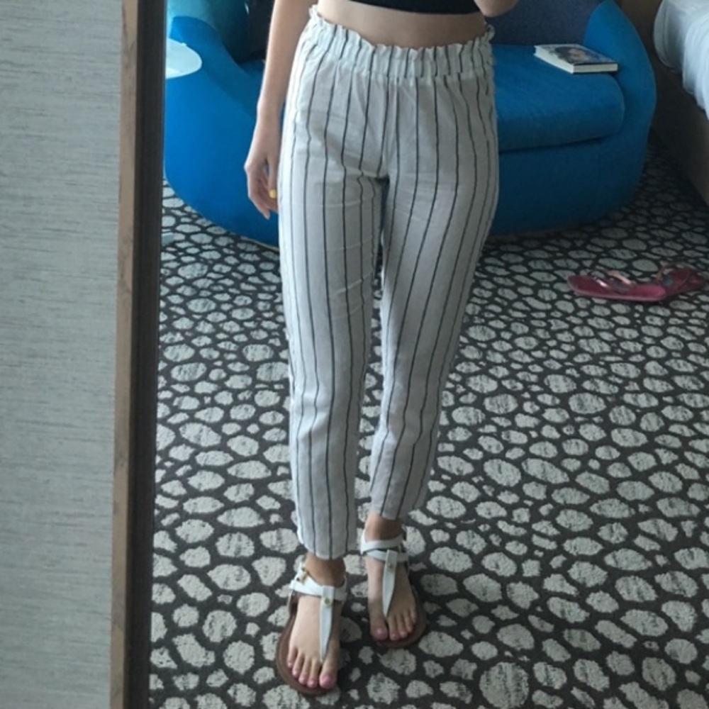 Pacsun white and black striped paper bag pants